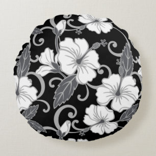 POLYNESIAN DREAM PATTERN IN BLACK ROUND CUSHION