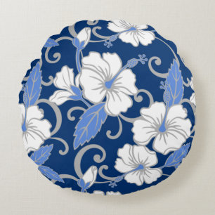 POLYNESIAN DREAM PATTERN IN BLUE ROUND CUSHION