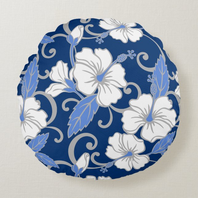 POLYNESIAN DREAM PATTERN IN BLUE ROUND CUSHION (Front)