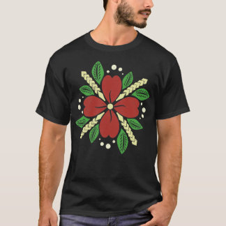 Polynesian Flower and Leaves Tribal Tattoo Gift T-Shirt
