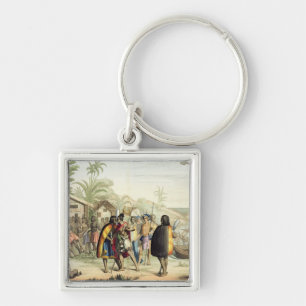 Polynesian Natives Greeting and Rubbing Noses, eng Key Ring