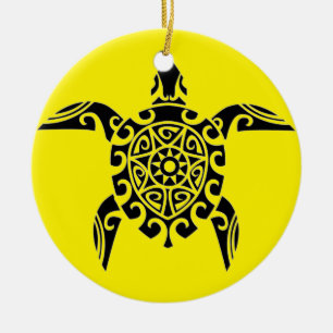 Polynesian Pacific Island tattoo design Turtle Ceramic Tree Decoration