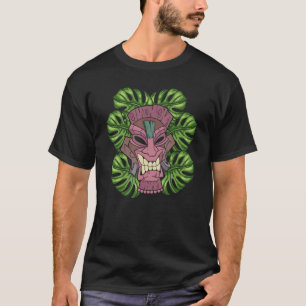 Polynesian Tiki Mask Luau Hawaiian Monstera Leaves T-Shirt