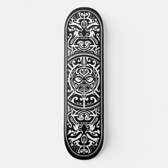 Polynesian Tribal Face Black and White Skateboard (Front)