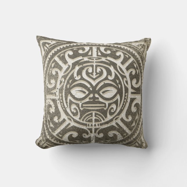 Polynesian Tribal Face Brown Cushion (Front)