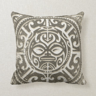 Polynesian Tribal Face Brown Cushion