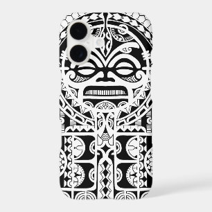 Polynesian tribal tattoo design with tiki mask