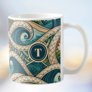 Polynesian Tropical Wave Palm Trees Pattern Name Coffee Mug