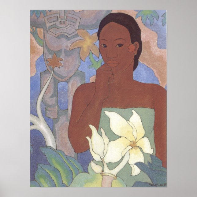 'Polynesian Woman and Tiki' - Arman Manookian Poster (Front)