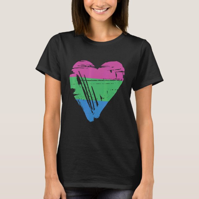 Polysexual Pride Retro Heart Flag T-Shirt (Front)