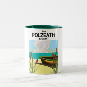 Polzeath, Cornwall Seaside travel poster Two-Tone Coffee Mug