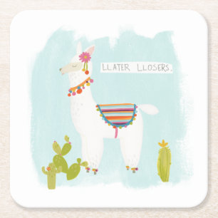 Pom Pom Llama Rama- Llater Llosers Square Paper Coaster
