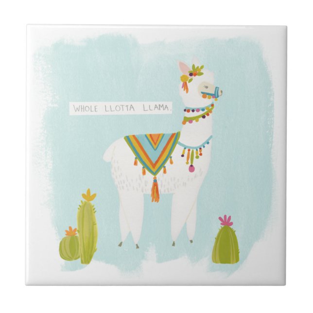 Pom Pom Llama Rama - Whole Lotta Llama Ceramic Tile (Front)