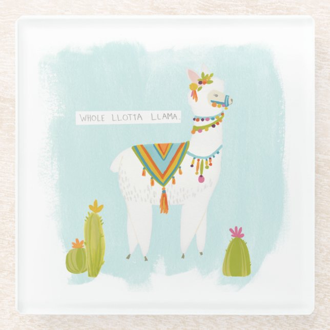 Pom Pom Llama Rama - Whole Lotta Llama Glass Coaster (Front)
