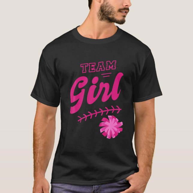 Pom Poms Team Girl Baby Gender Reveal Party T-Shirt (Front)