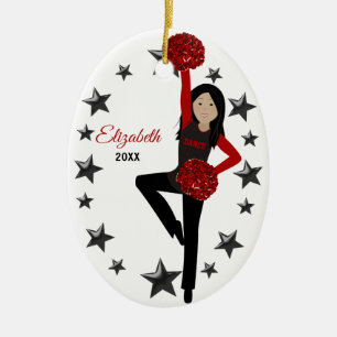 Pom Squad Black Hair Red & Black Ceramic Ornament