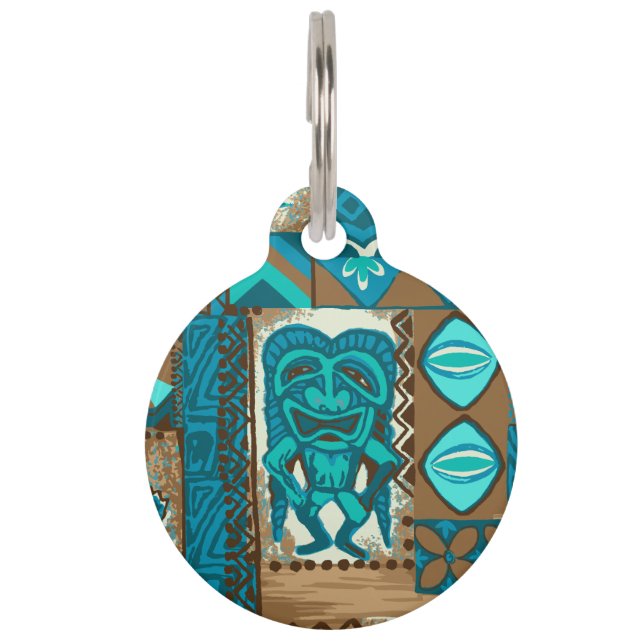 Pomaika’i Tiki Hawaiian Vintage Tapa Pet Tag (Front)
