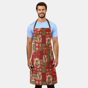 Pomaika’i Tiki Hawaiian Vintage Tapa Red Apron