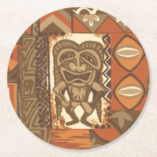 Pomaika’i Tiki Hawaiian Vintage Tapa Round Paper Coaster