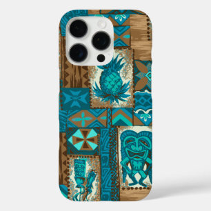 Pomaika’i Tiki Hawaiian Vintage Tapa Teal iPhone 16 Pro Case