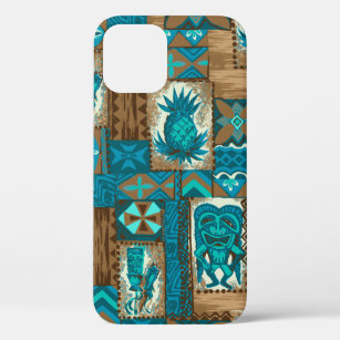 Pomaika’i Tiki Hawaiian Vintage Tapa Teal iPhone 12 Pro Case