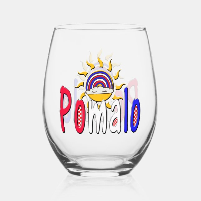 Pomalo – Croatian Relaxation with Sun & Rainbow  Stemless Wine Glass (Front)