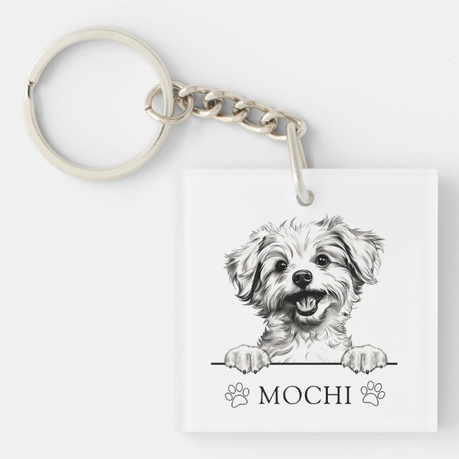 Pomapoo Dog Hand Drawing Personalised Key Ring (Front)