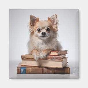 Pomchi on a Stack of Books Magnet