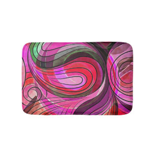 Pomegranate And Granite Doodle With Black Lines Bath Mat