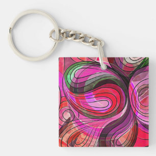 Pomegranate And Granite Doodle With Black Lines Key Ring