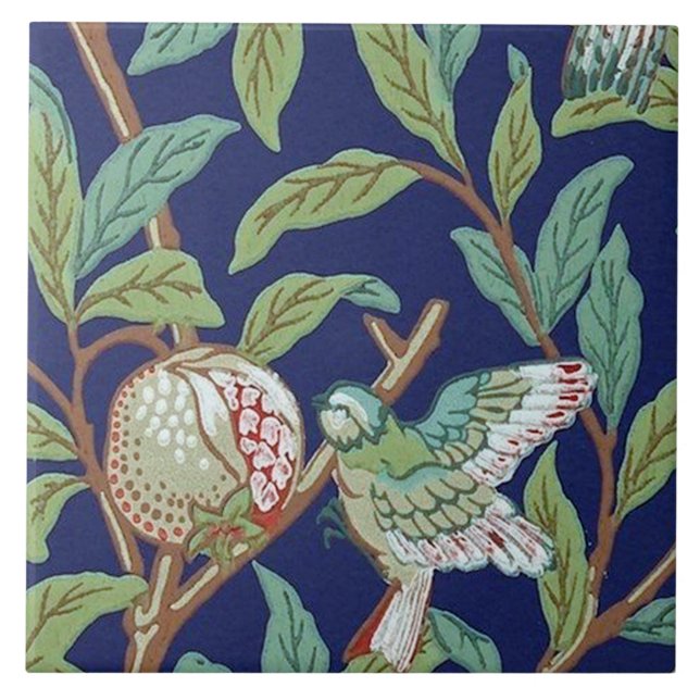 Pomegranate and Little Bird, William Morris Ceramic Tile (Front)