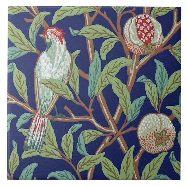 Pomegranate and Little Bird, William Morris Ceramic Tile (Front)