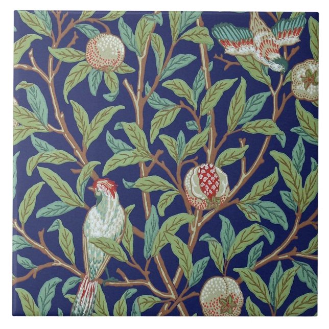 Pomegranate and Little Bird, William Morris Ceramic Tile (Front)