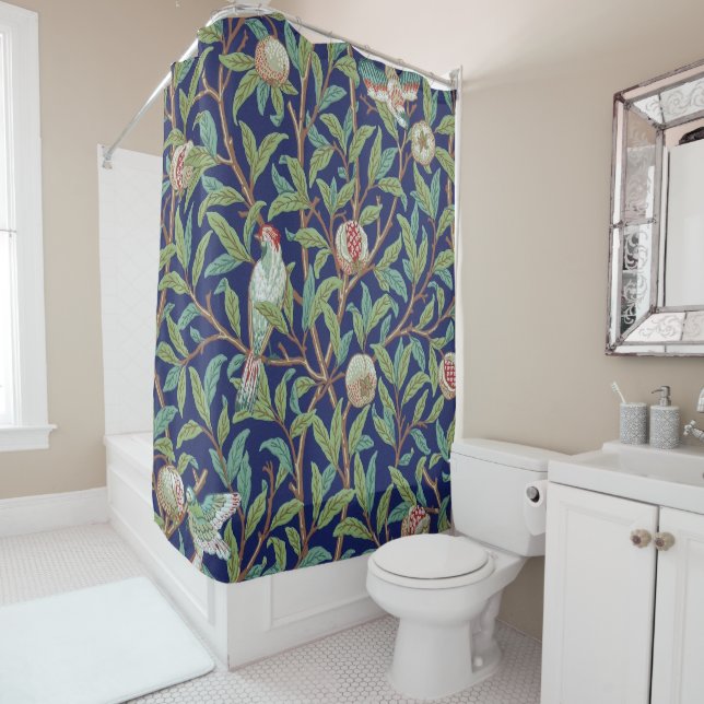 Pomegranate and Little Bird, William Morris Shower Curtain (In Situ)