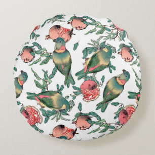 Pomegranate and Lovebirds Pattern Round Cushion