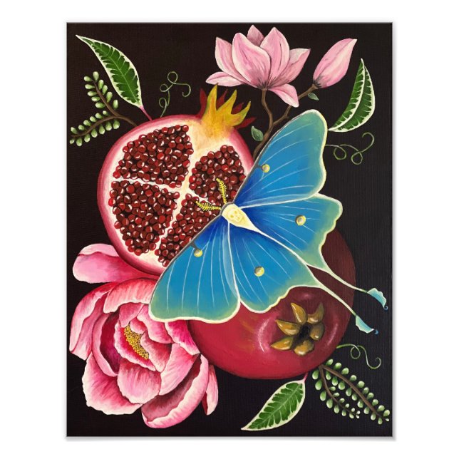 Pomegranate and Luna Moth Fine Art Print (Front)