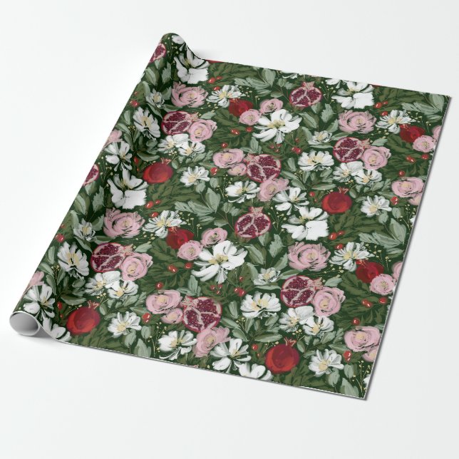 Pomegranate Blooms Wrapping Paper (Unrolled)