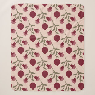 Pomegranate Branch With Blooms And Fruits Sherpa Blanket