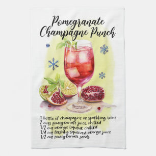 Pomegranate Champagne PunchRecipe Christmas design Tea Towel