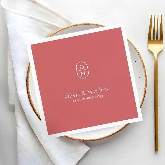 Pomegranate | Chic Modern Wedding Monogram Wedding Napkin (Creator Uploaded)
