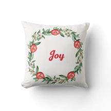 Pomegranate Christmas Wreath Throw Pillow | Joy