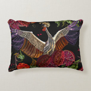 Pomegranate Crane Roses: Embroidery Art Decorative Cushion