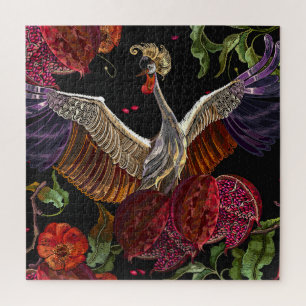 Pomegranate Crane Roses: Embroidery Art Jigsaw Puzzle