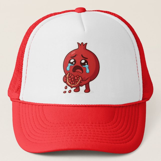 Pomegranate Crying Cartoon Sticker – Cute Fruit Trucker Hat (Front)