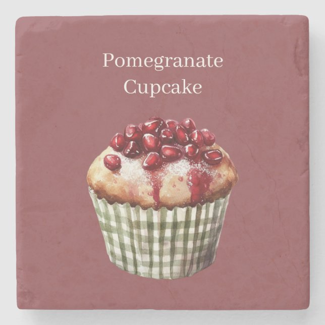 Pomegranate Cupcake Stone Coaster (Front)
