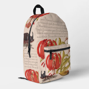 Pomegranate Flower, Fruit and Rhinoceros Beetle Printed Backpack