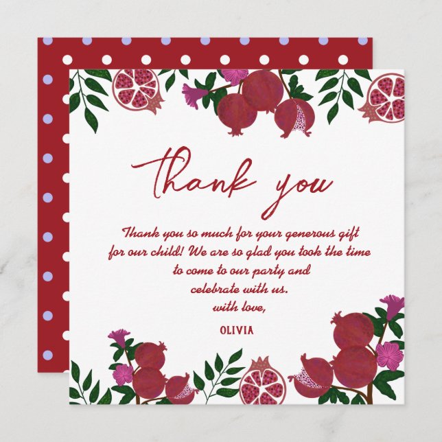 Pomegranate Fresh Fruite Birthday Thank you card (Front/Back)
