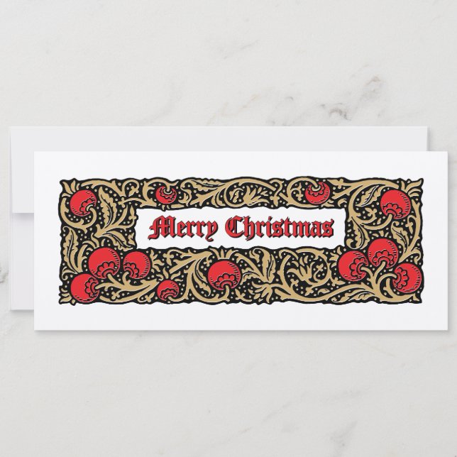 Pomegranate Fruit Foliage Border Christmas Holiday Card (Front)