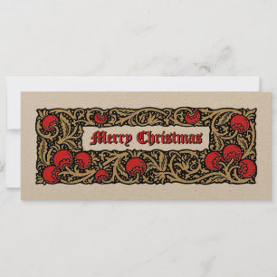 Pomegranate Fruit Foliage Border Christmas Holiday Card