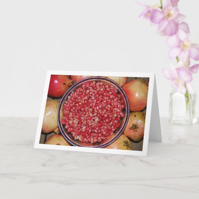 Pomegranate Fruit in Bowl Portrait Card (Orchid)
